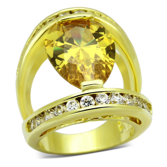 MALOA849 - Gold Brass Ring with AAA Grade CZ  in Topaz