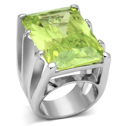 MALOA854 - Rhodium Brass Ring with AAA Grade CZ  in Apple Green color