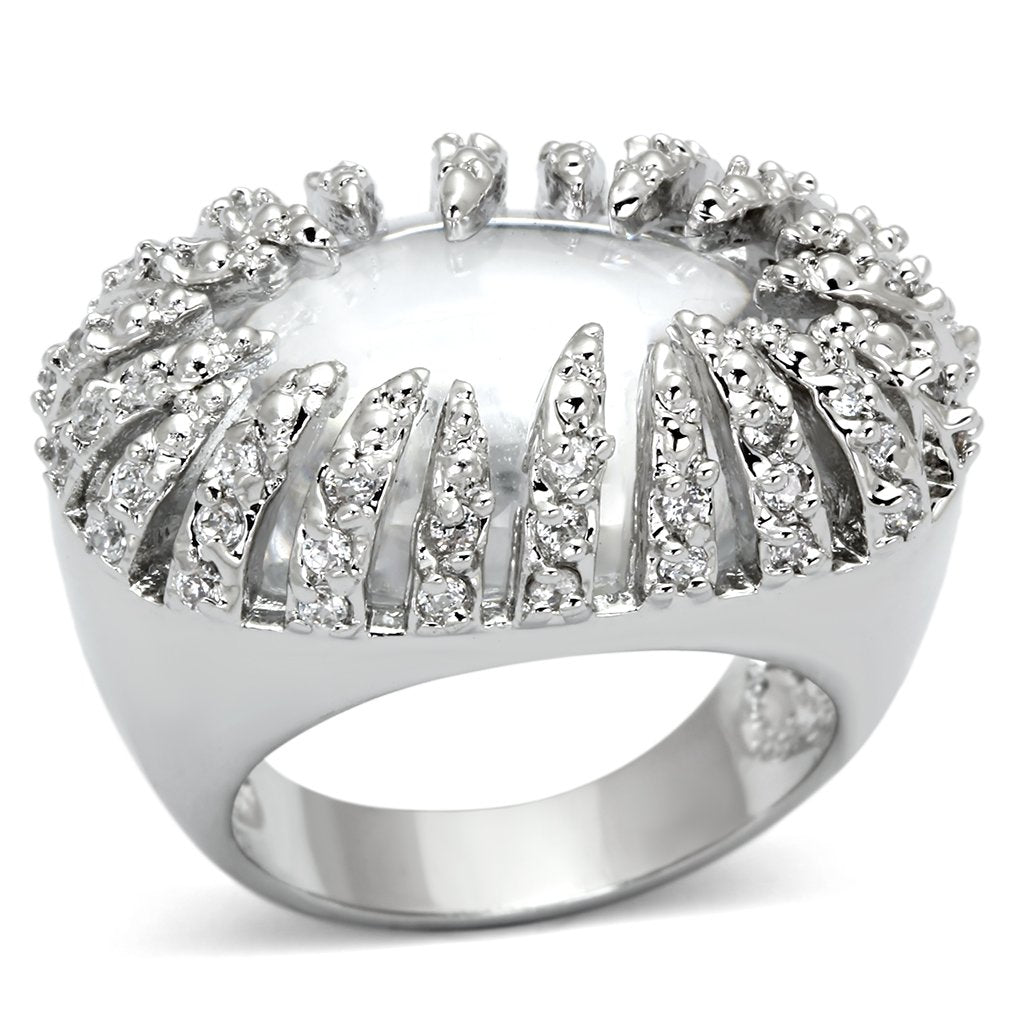 MALOA858 - Rhodium Brass Ring with AAA Grade CZ  in Clear