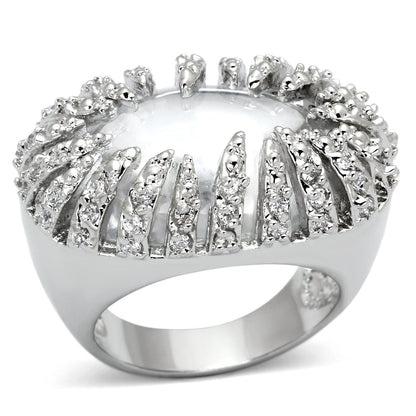 MALOA858 - Rhodium Brass Ring with AAA Grade CZ  in Clear