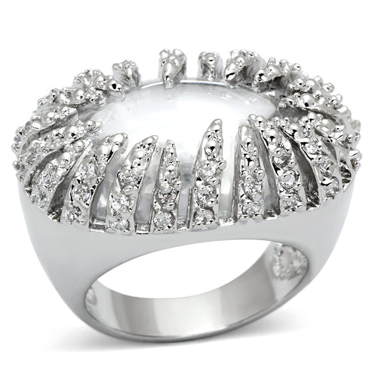 MALOA858 - Rhodium Brass Ring with AAA Grade CZ  in Clear