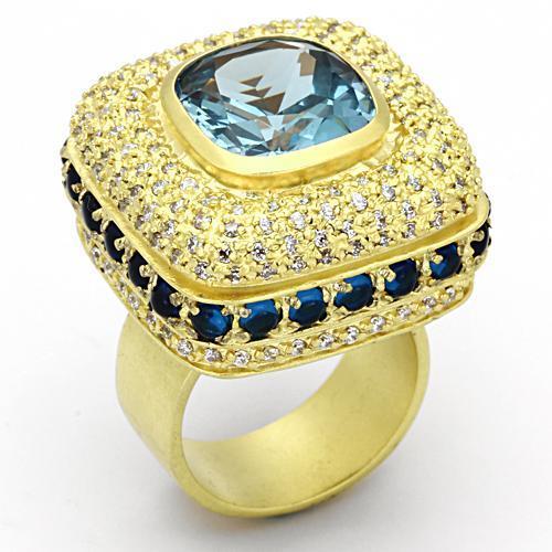 MALOA860 - Matte Gold Brass Ring with Synthetic Spinel in London Blue
