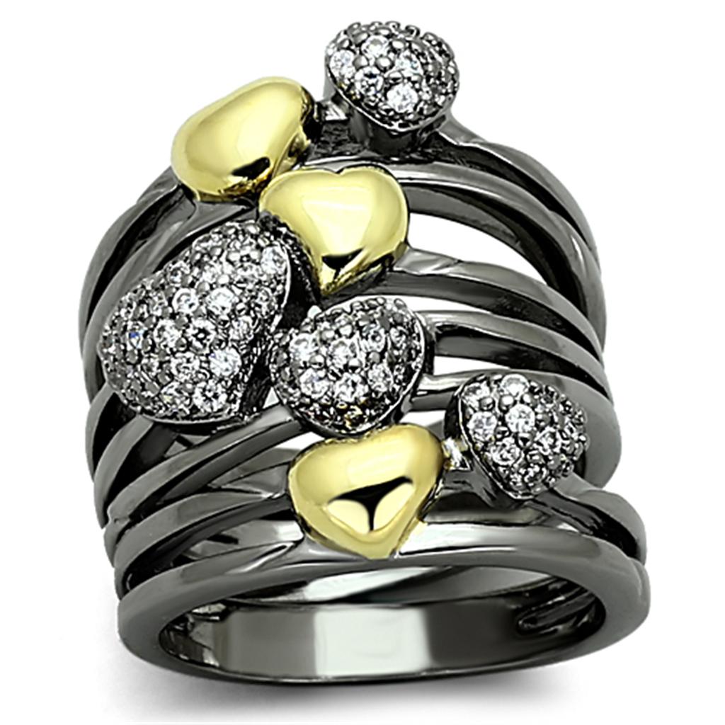 MALOA875 - Gold+Ruthenium Brass Ring with AAA Grade CZ  in Clear