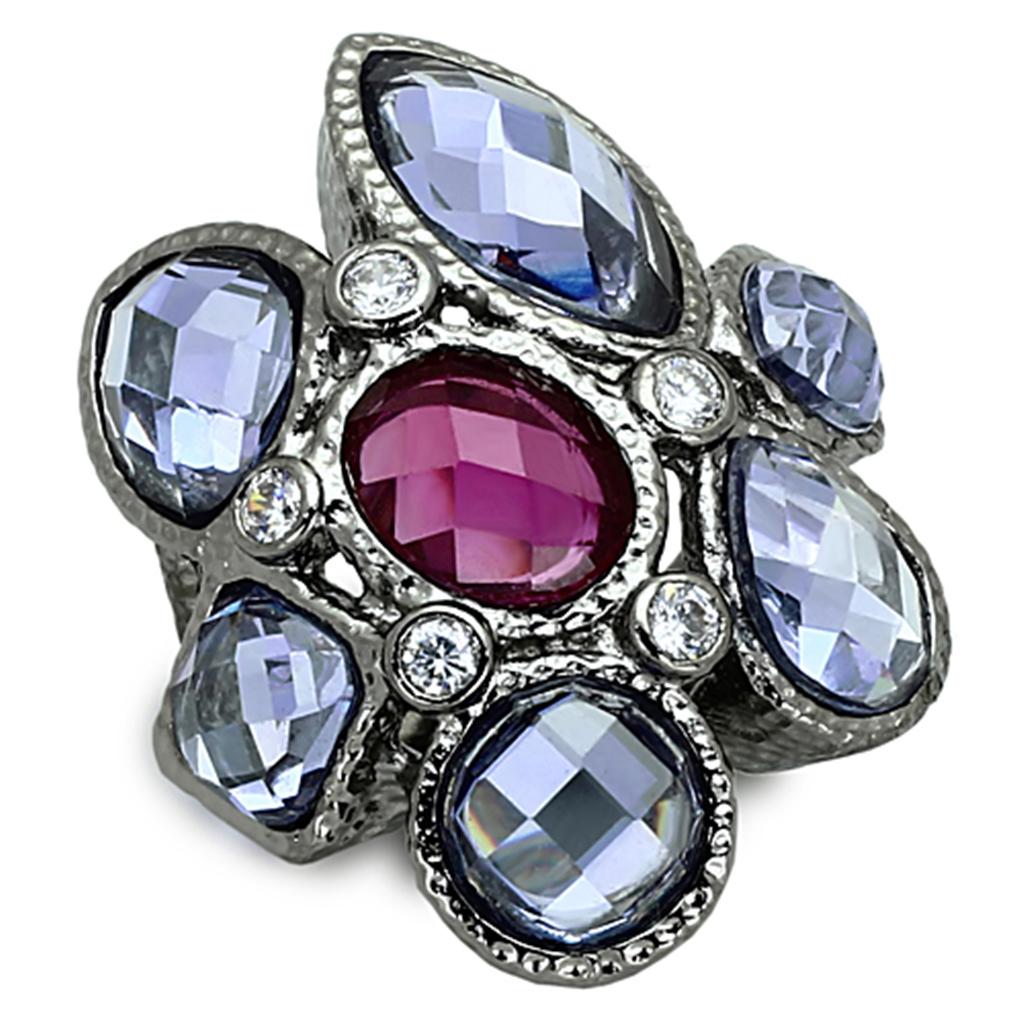 MALOA876 - Ruthenium Brass Ring with AAA Grade CZ  in Multi Color