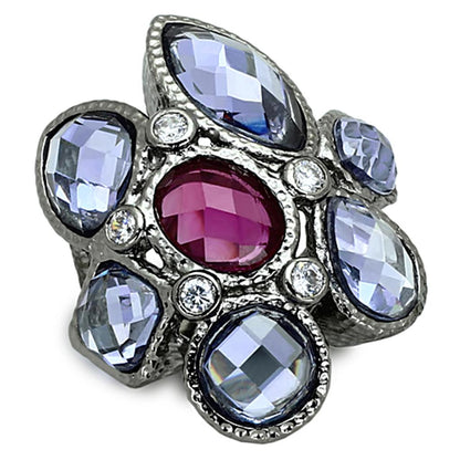 MALOA876 - Ruthenium Brass Ring with AAA Grade CZ  in Multi Color