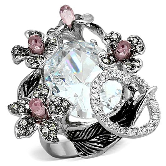 MALOA877 - Rhodium + Ruthenium Brass Ring with AAA Grade CZ  in Multi Color