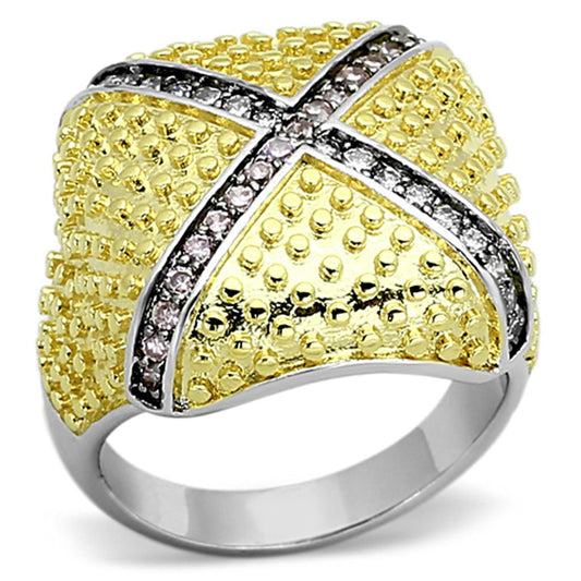 MALOA878 - Rhodium+Gold+ Ruthenium Brass Ring with AAA Grade CZ  in Rose