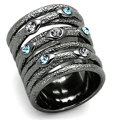 MALOA883 - Ruthenium Brass Ring with Top Grade Crystal  in Multi Color