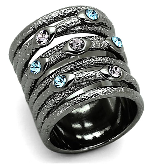 MALOA883 - Ruthenium Brass Ring with Top Grade Crystal  in Multi Color