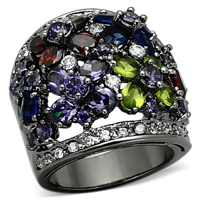 MALOA884 - Ruthenium Brass Ring with AAA Grade CZ  in Multi Color
