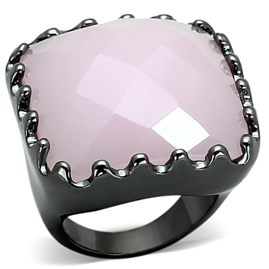 MALOA887 - Ruthenium Brass Ring with Synthetic Synthetic Glass in Light Rose