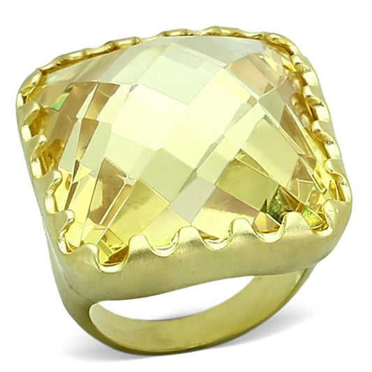 MALOA888 - Matte Gold Brass Ring with AAA Grade CZ  in Citrine Yellow