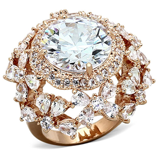 MALOA891 - Rose Gold Brass Ring with AAA Grade CZ  in Clear
