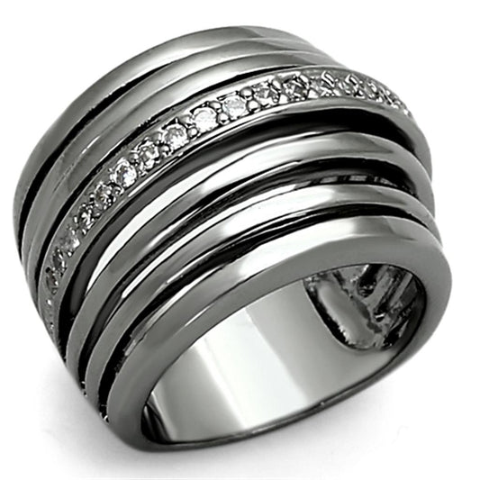 MALOA893 Ruthenium Brass Ring with AAA Grade CZ in Clear