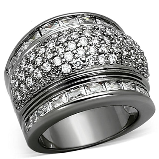 MALOA894 - Ruthenium Brass Ring with AAA Grade CZ  in Clear
