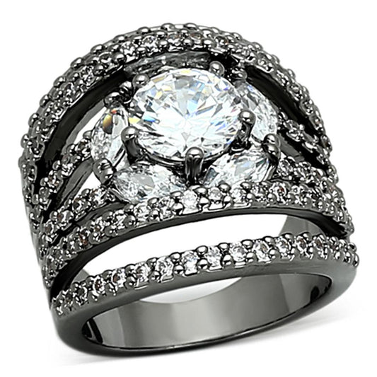 MALOA895 - Ruthenium Brass Ring with AAA Grade CZ  in Clear