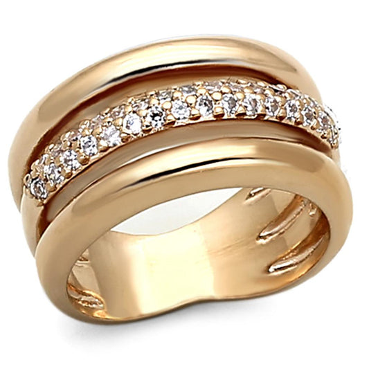 MALOA900 - Rose Gold Brass Ring with AAA Grade CZ  in Clear