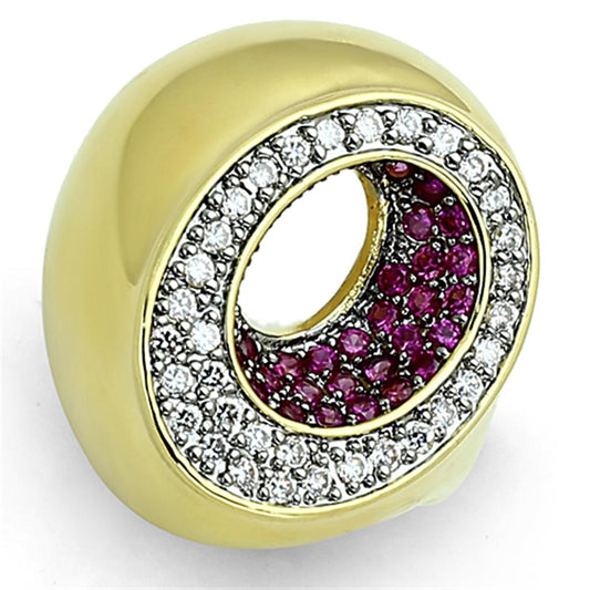 MALOA902 - Gold+Ruthenium Brass Ring with AAA Grade CZ  in Ruby