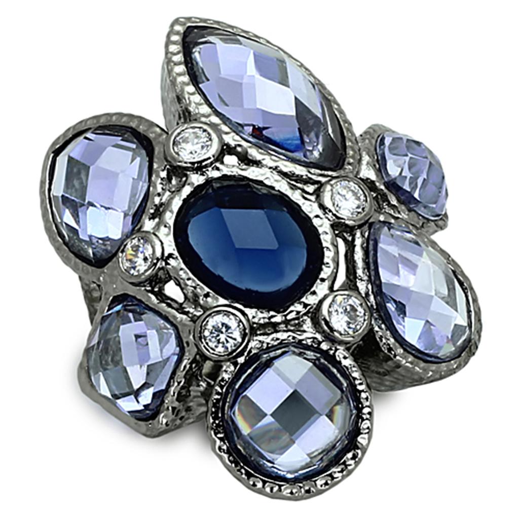 MALOA906 - Ruthenium Brass Ring with Synthetic Synthetic Glass in Multi Color