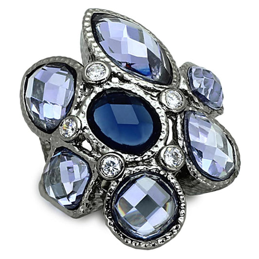 MALOA906 - Ruthenium Brass Ring with Synthetic Synthetic Glass in Multi Color