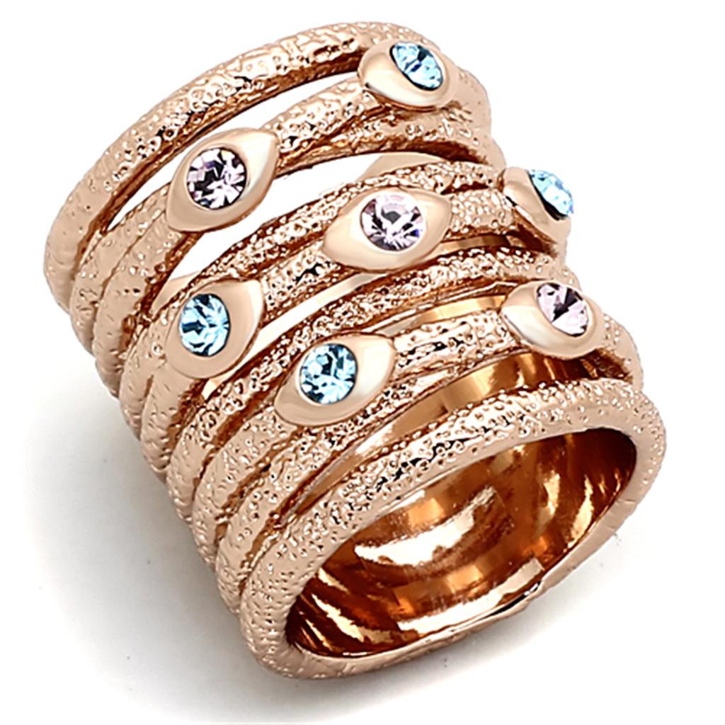 MALOA909 - Rose Gold Brass Ring with Top Grade Crystal  in Multi Color