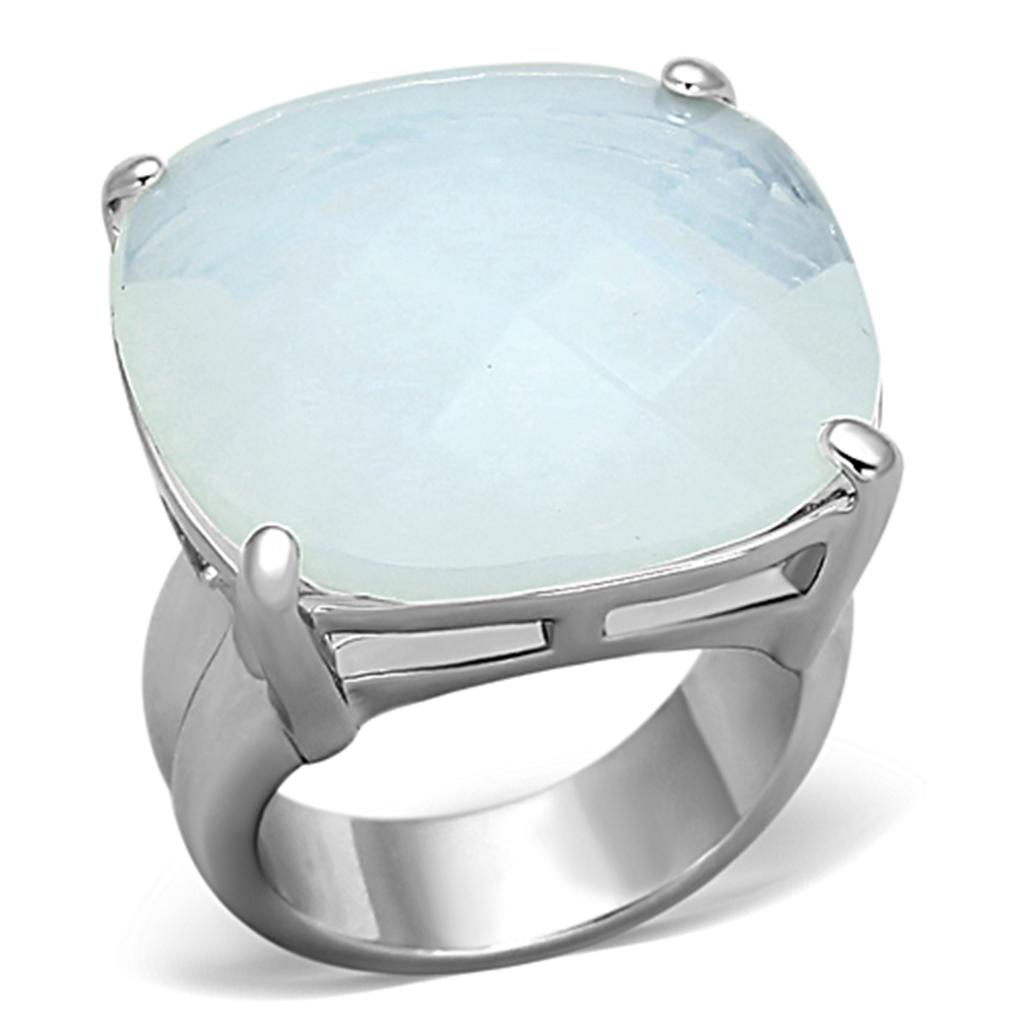 MALOA910 - Rhodium Brass Ring with Synthetic Synthetic Glass in Aurora Borealis (Rainbow Effect)