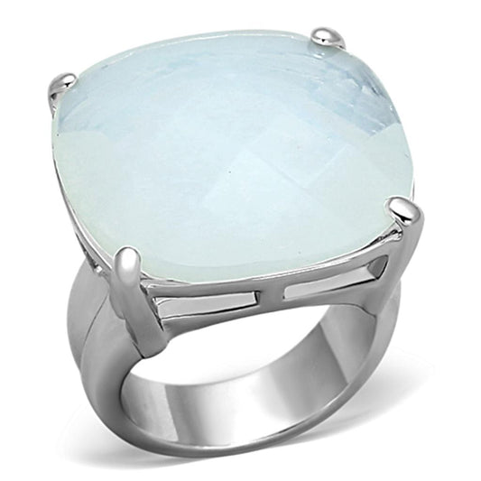 MALOA910 - Rhodium Brass Ring with Synthetic Synthetic Glass in Aurora Borealis (Rainbow Effect)