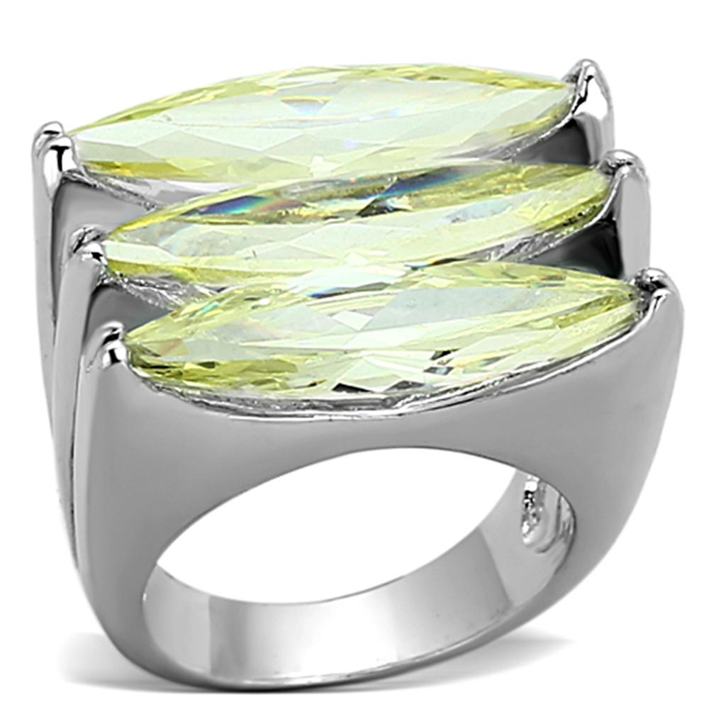MALOA916 - Rhodium Brass Ring with AAA Grade CZ  in Apple Green color