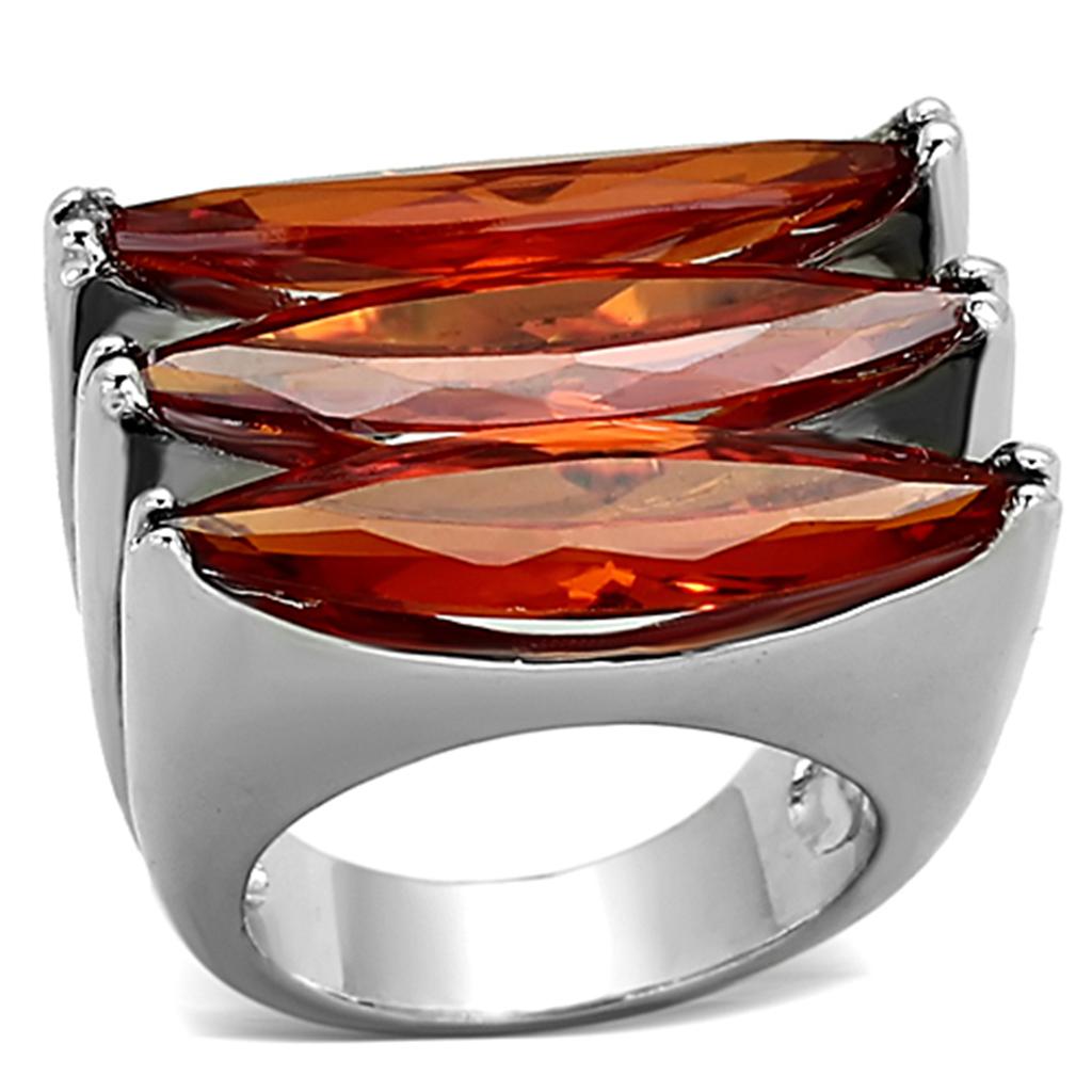 MALOA917 - Rhodium Brass Ring with AAA Grade CZ  in Orange