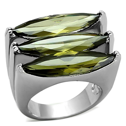 MALOA918 - Rhodium Brass Ring with AAA Grade CZ  in Olivine color