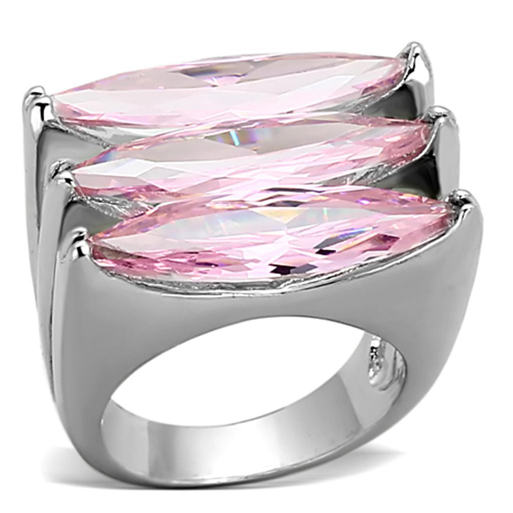 MALOA919 - Rhodium Brass Ring with AAA Grade CZ  in Rose