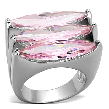 MALOA919 - Rhodium Brass Ring with AAA Grade CZ  in Rose