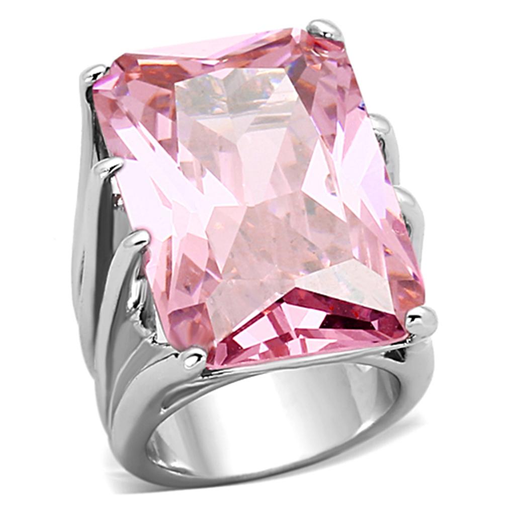MALOA921 - Rhodium Brass Ring with AAA Grade CZ  in Rose