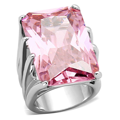 MALOA921 - Rhodium Brass Ring with AAA Grade CZ  in Rose