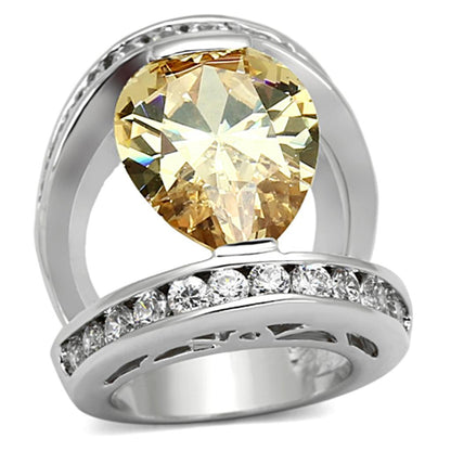 MALOA922 - Rhodium Brass Ring with AAA Grade CZ  in Champagne