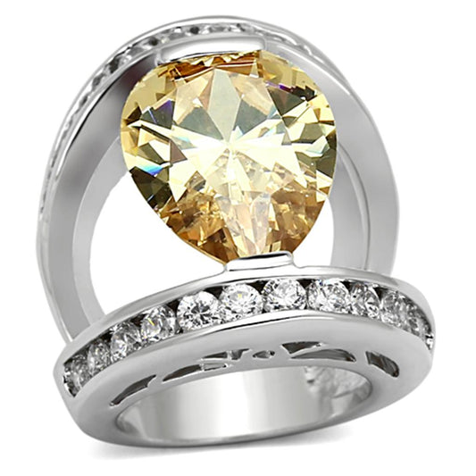MALOA922 - Rhodium Brass Ring with AAA Grade CZ  in Champagne