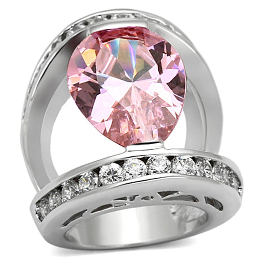 MALOA924 - Rhodium Brass Ring with AAA Grade CZ  in Rose