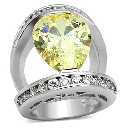 MALOA925 - Rhodium Brass Ring with AAA Grade CZ  in Citrine Yellow