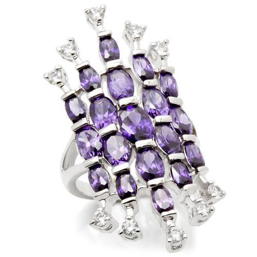 MALOA933 - Rhodium Brass Ring with AAA Grade CZ  in Amethyst