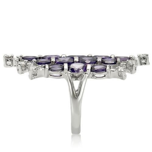 MALOA933 - Rhodium Brass Ring with AAA Grade CZ  in Amethyst