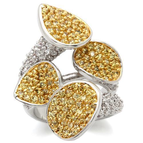 MALOA937 - Gold+Rhodium Brass Ring with AAA Grade CZ  in Topaz