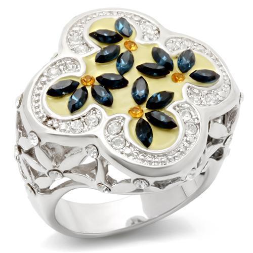 MALOA940 - Rhodium Brass Ring with Top Grade Crystal  in Multi Color