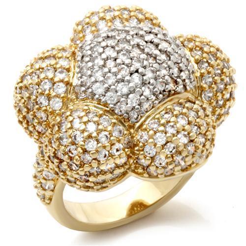 MALOA941 - Gold+Rhodium Brass Ring with AAA Grade CZ  in Clear