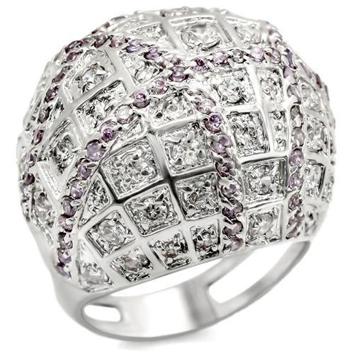 MALOA945 - Rhodium Brass Ring with AAA Grade CZ  in Fuchsia