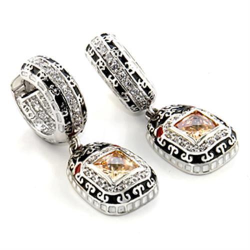 MALOA968 - Rhodium Brass Earrings with AAA Grade CZ  in Champagne