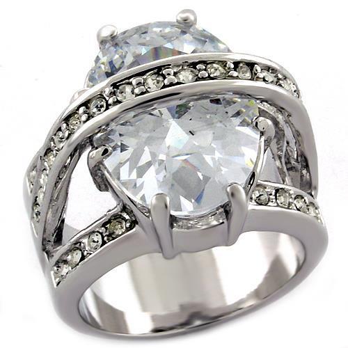MALOA989 - Rhodium Brass Ring with AAA Grade CZ  in Clear