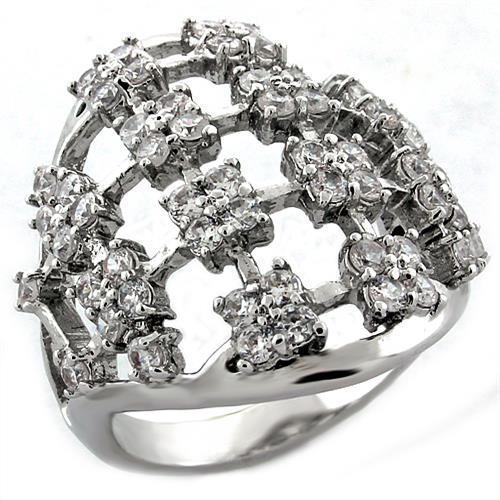 MALOA996 - Rhodium Brass Ring with AAA Grade CZ  in Clear