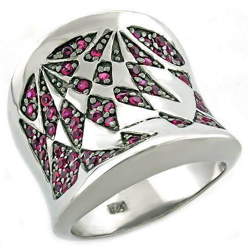 MALOAS1009 - Rhodium 925 Sterling Silver Ring with AAA Grade CZ  in Ruby