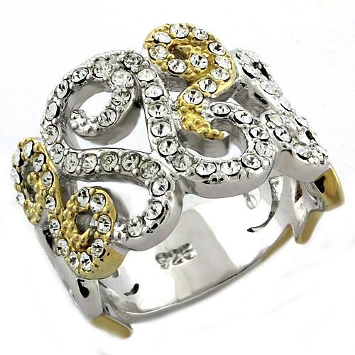 MALOAS1019 - Gold+Rhodium 925 Sterling Silver Ring with Top Grade Crystal  in Clear