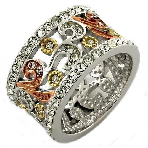 MALOAS1032 - Rhodium 925 Sterling Silver Ring with Top Grade Crystal  in Multi Color